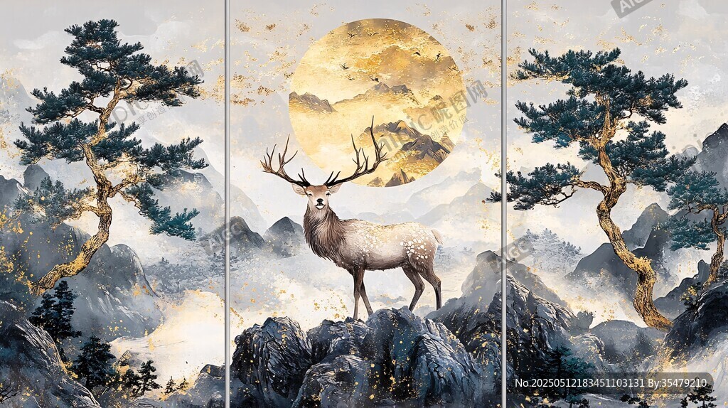 瑞鹿棲山松月圖