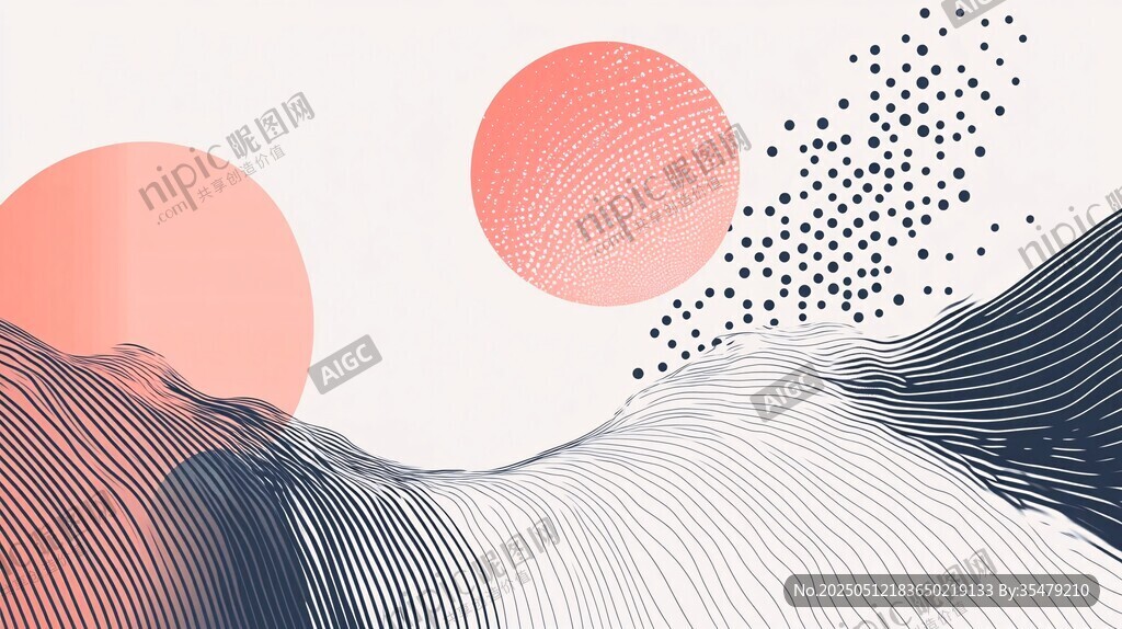 抽象線條與圓形構成藝術畫面