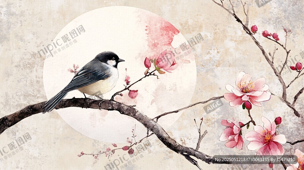 枝頭春鳥賞繁花