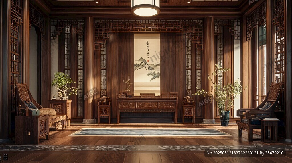 中式典雅客廳室內(nèi)場(chǎng)景圖