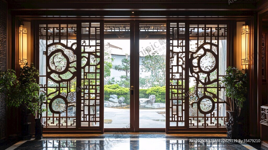 中式典雅雕花門窗室內(nèi)景