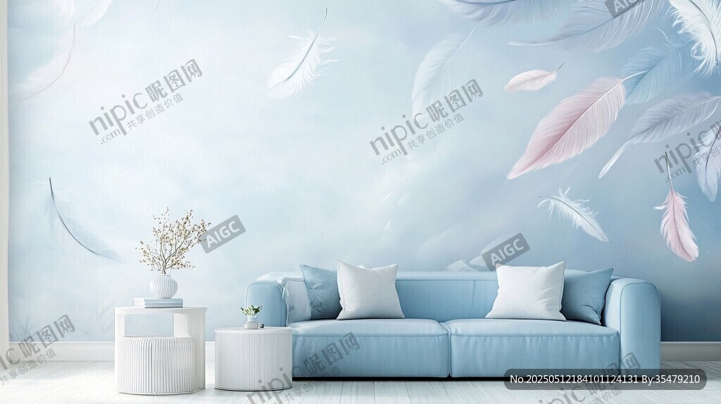 夢(mèng)幻羽毛背景的清新客廳