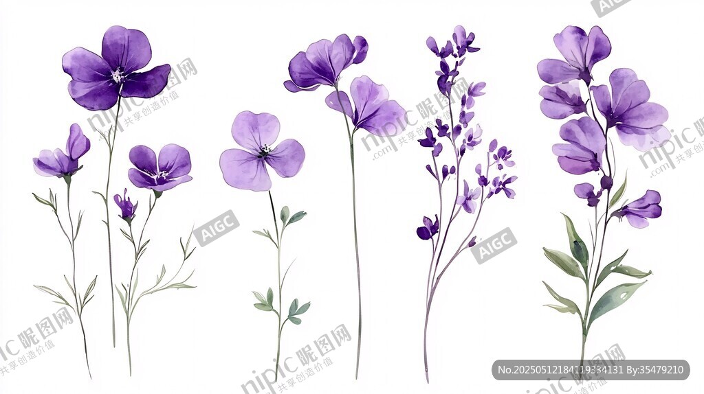 紫色花卉水彩插畫(huà)合集