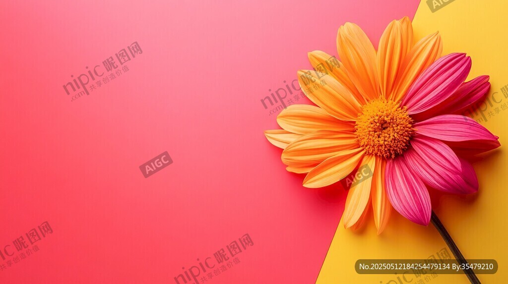 雙色背景上的絢麗多彩花朵