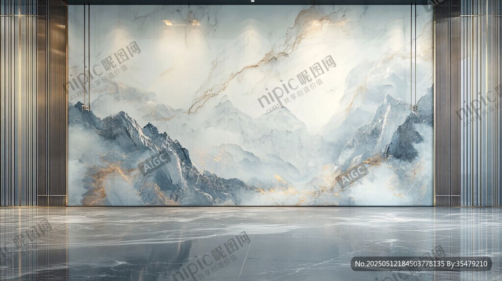 中式山水大理石玄關(guān)背景墻