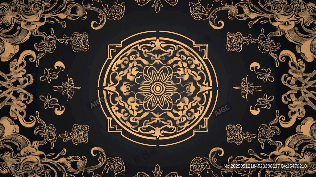 黑金古典花紋奢華背景圖