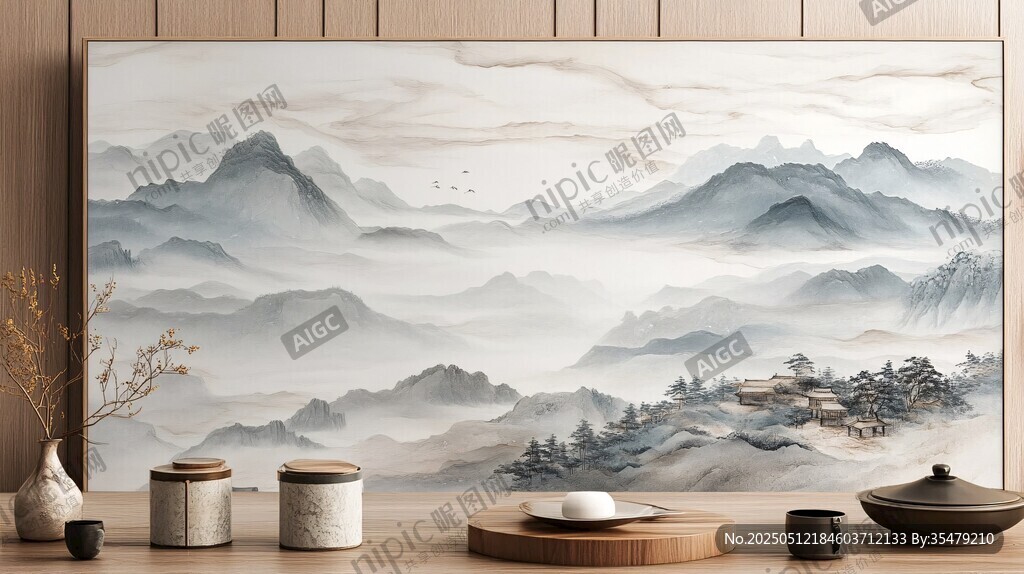 中式山水裝飾畫(huà) 雅致茶室風(fēng)
