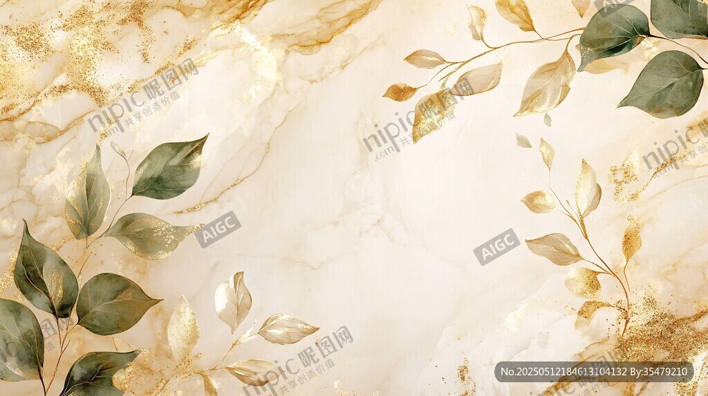 金綠枝葉大理石紋理背景
