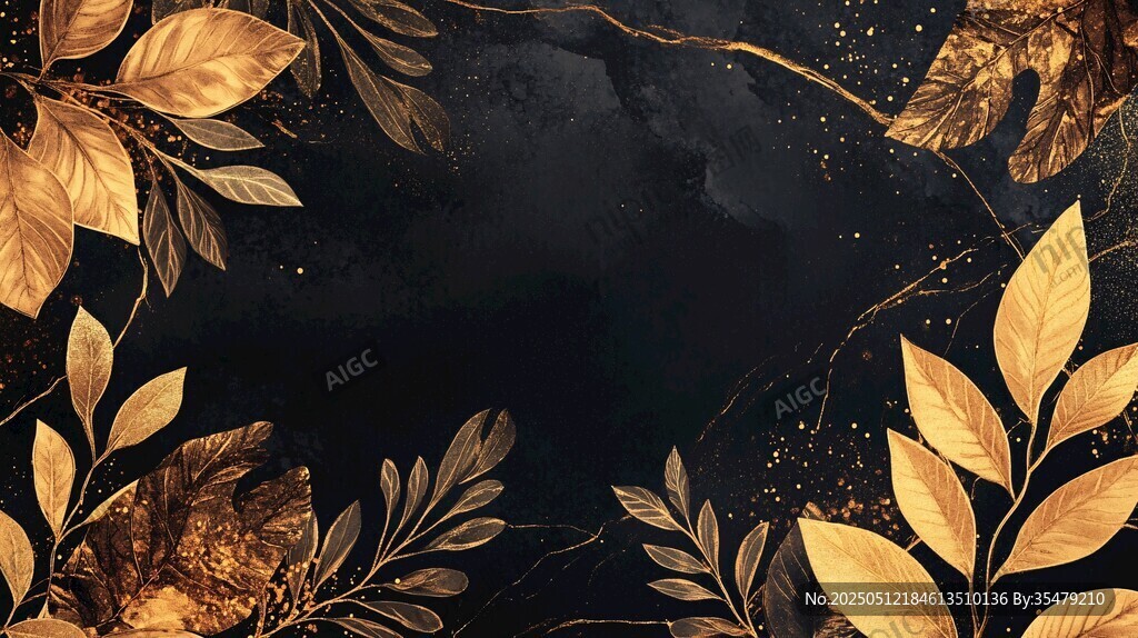 黑金風(fēng)金色葉片裝飾背景