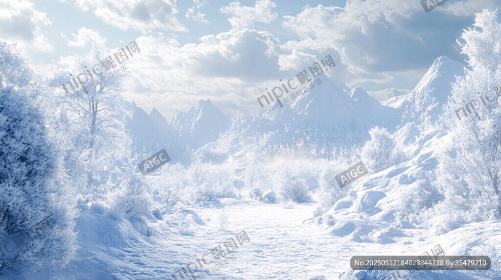 冬日雪境山林夢幻美景