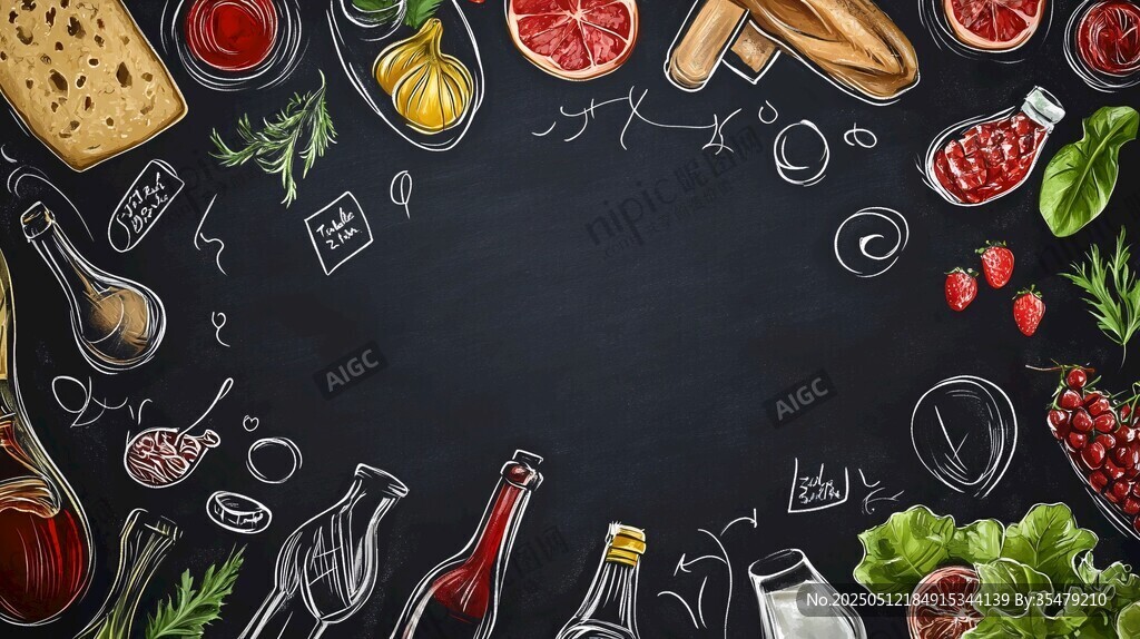 美食食材環繞的創意背景