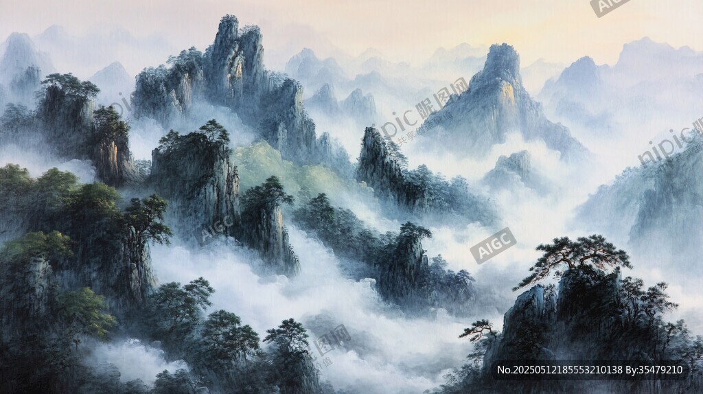 云霧繚繞的壯美山巒景觀