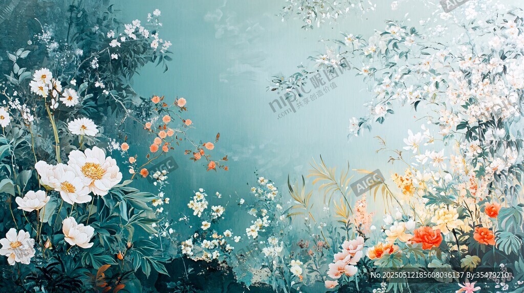 夢幻花卉綠意盎然風景