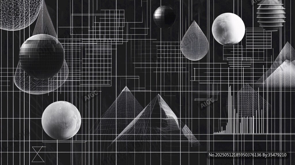 黑白幾何星球抽象藝術圖