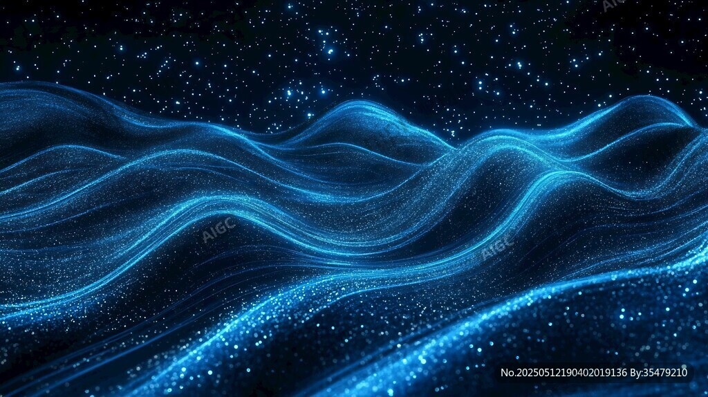 藍色夢幻粒子波浪背景圖