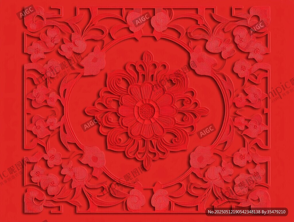 中式紅色雕花裝飾圖案