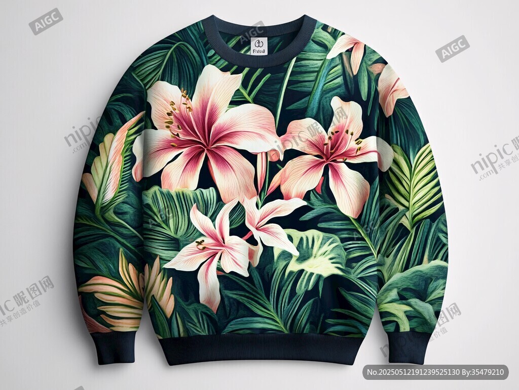 花卉綠植圖案時(shí)尚衛(wèi)衣