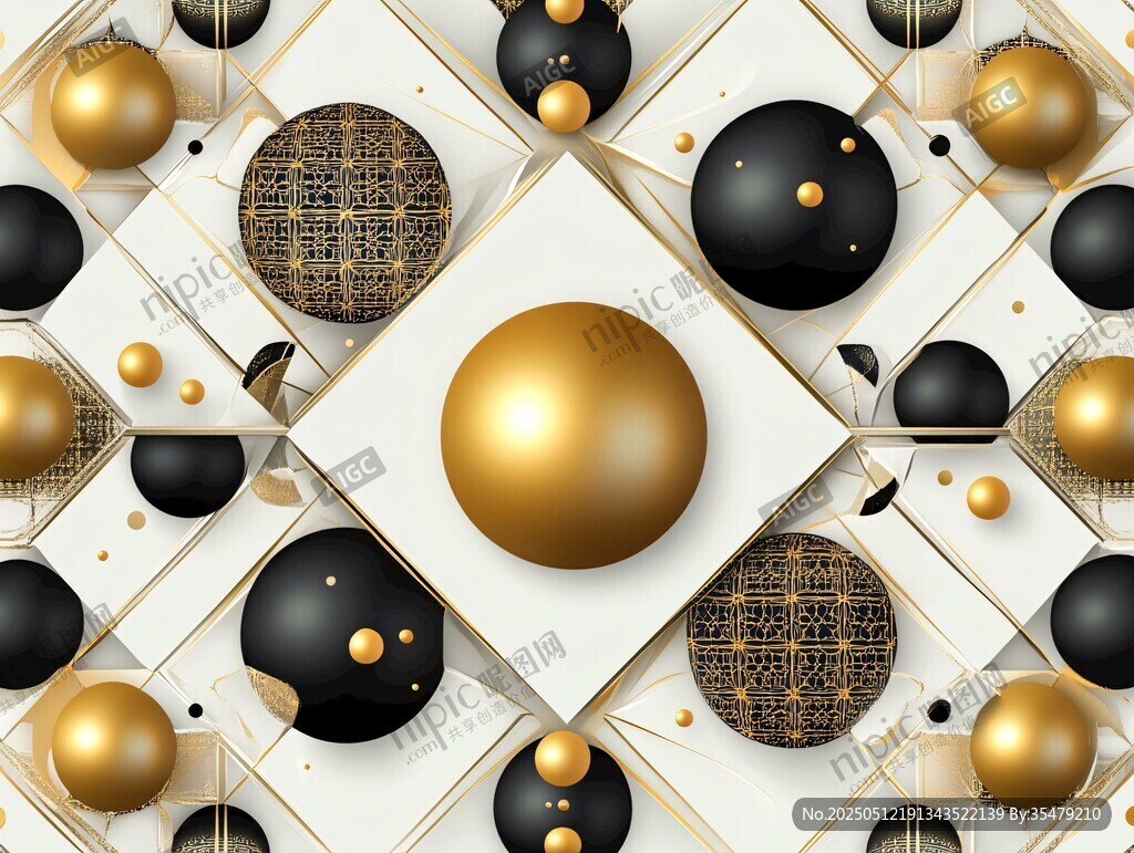 黑金幾何球體抽象圖案
