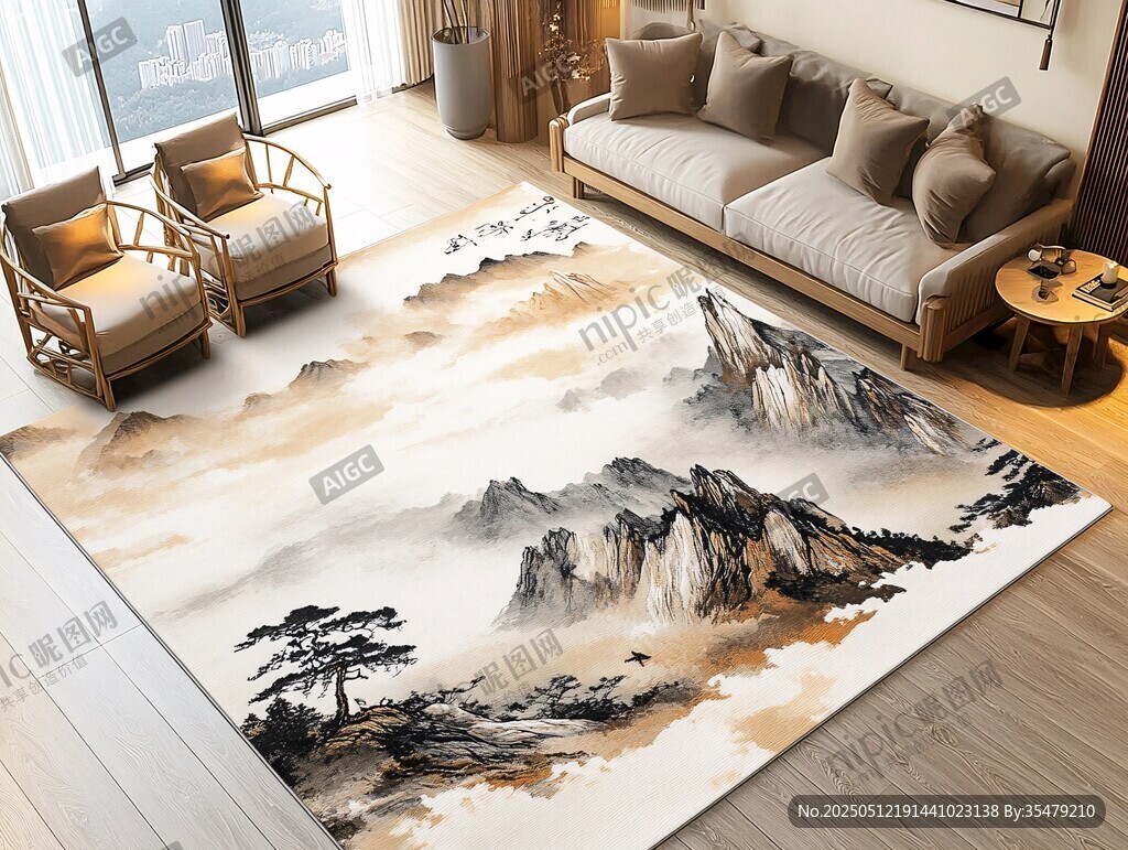 中式山水風(fēng)客廳地毯展示
