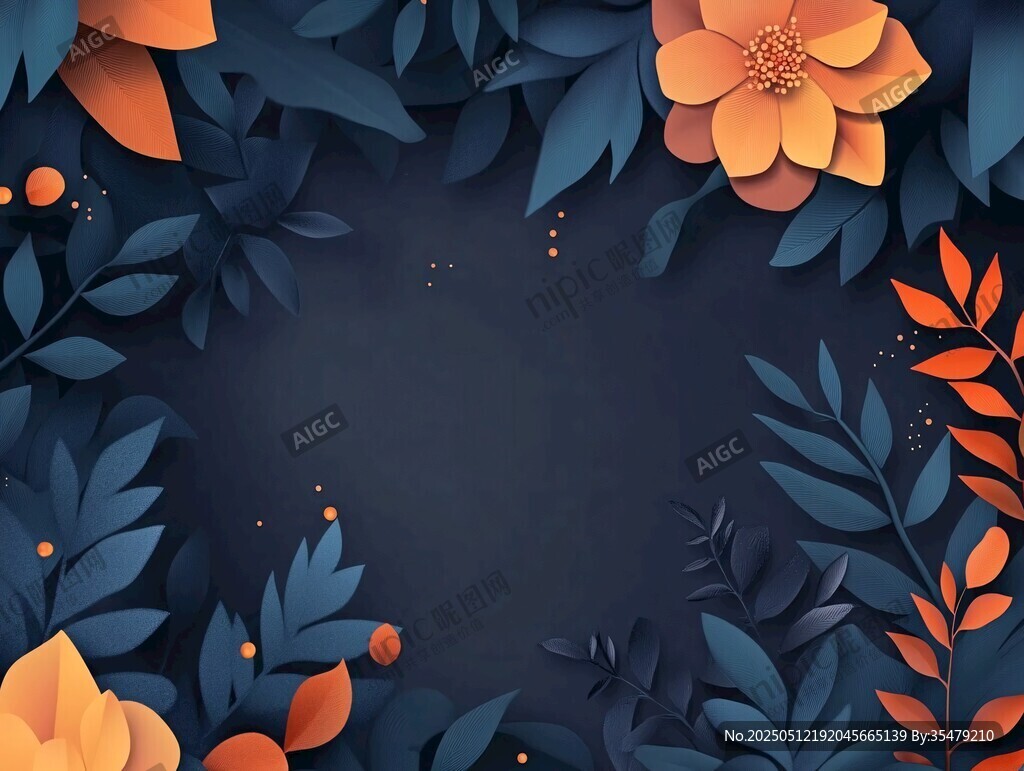 深藍背景花卉裝飾圖案