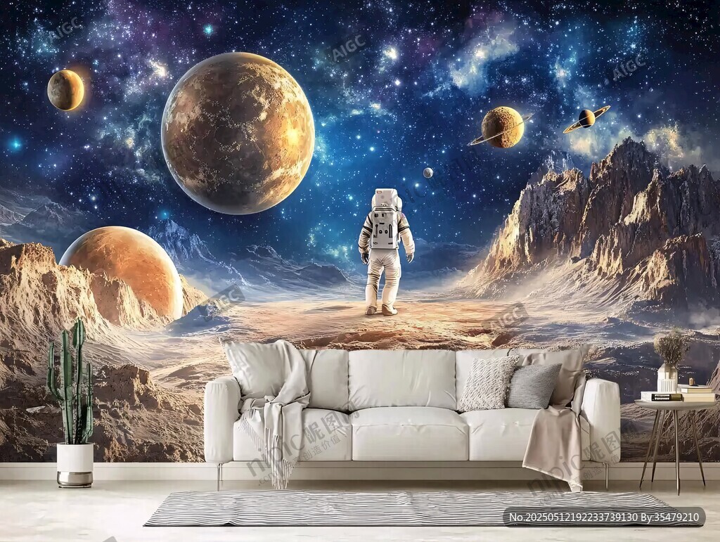 宇航員漫步奇幻星空世界