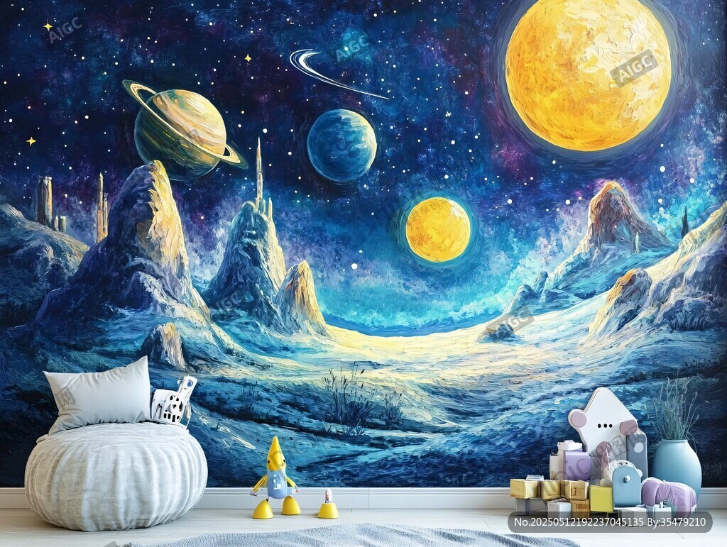 夢(mèng)幻星空主題兒童房背景墻