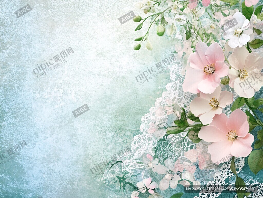 淡彩花卉與蕾絲夢幻背景