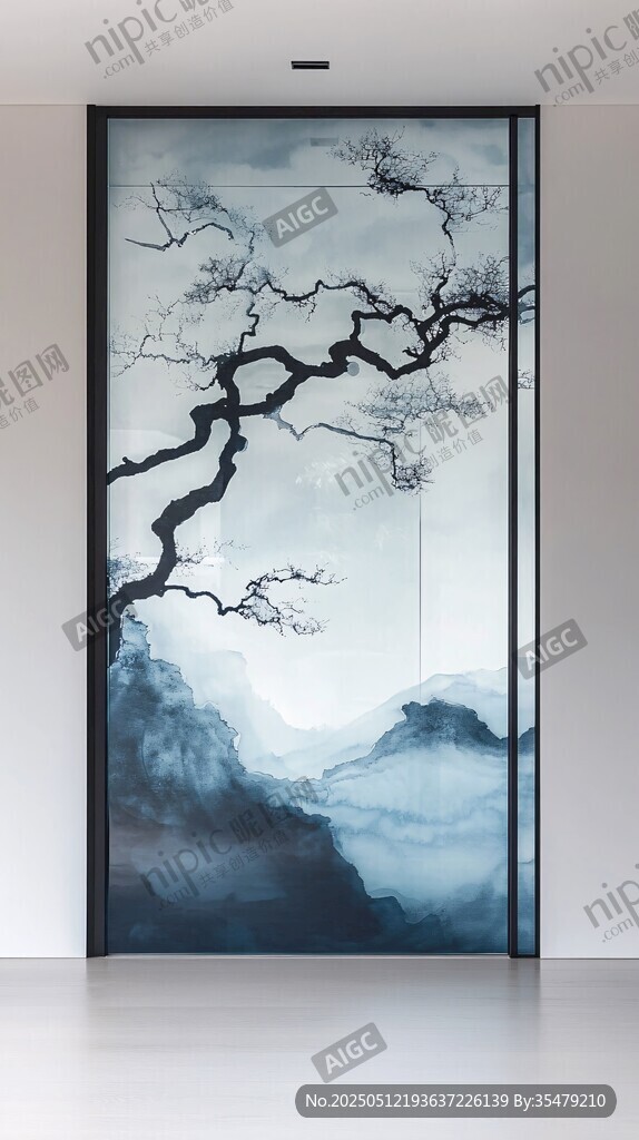 中式山水意境藝術(shù)玻璃門