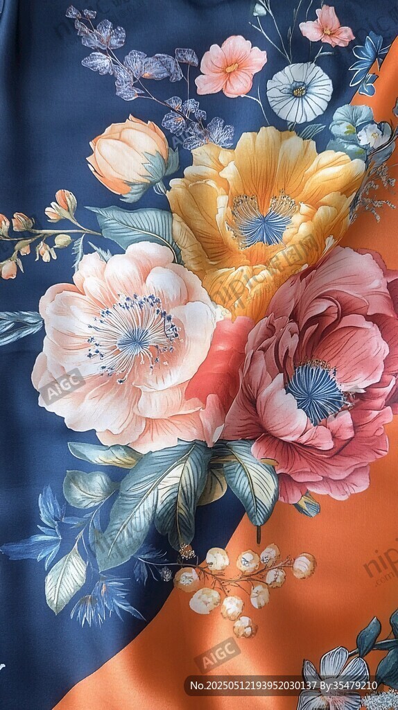 復古花卉拼接絲綢面料