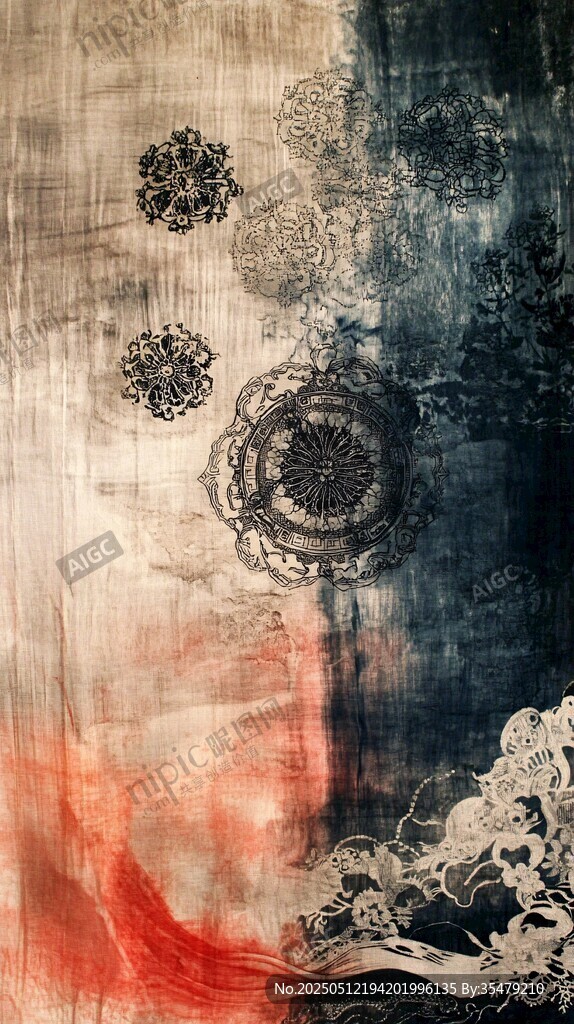水墨風(fēng)抽象花紋藝術(shù)畫作