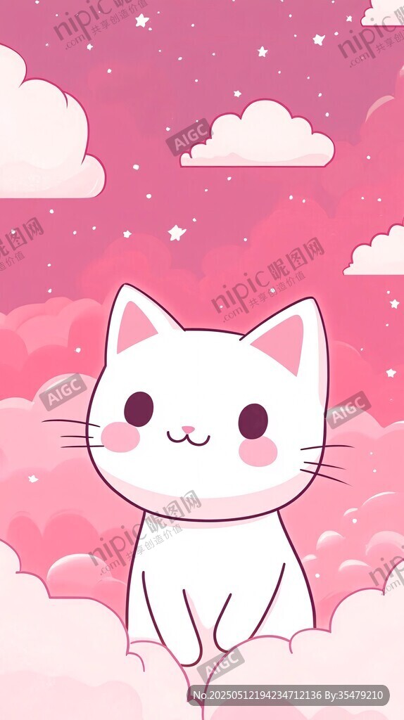 可愛白貓置身夢幻云朵間