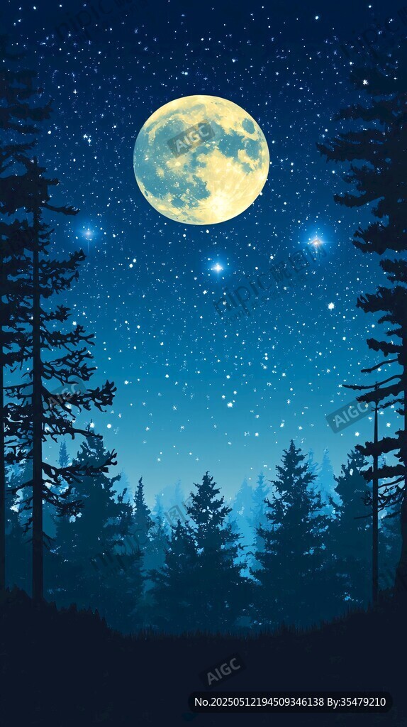 月夜森林星空夢幻美景
