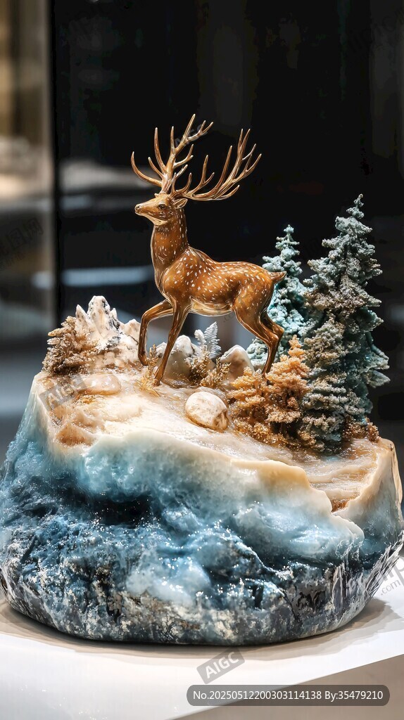 麋鹿擺件 冰雪山林中的靈動風景