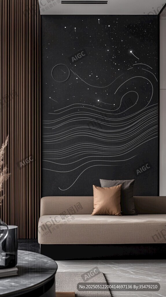 星空波浪風(fēng)客廳沙發(fā)背景墻