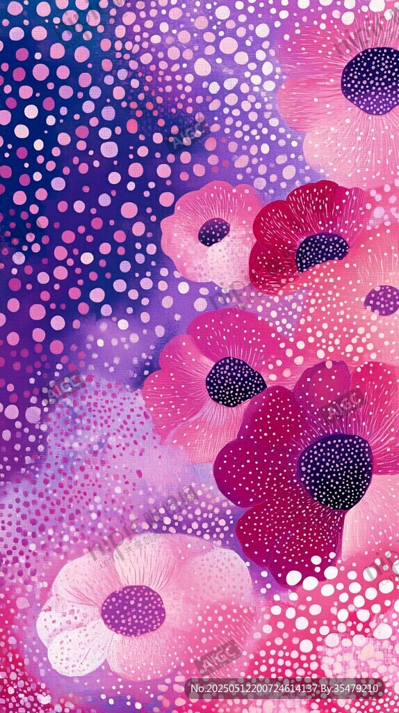 夢幻波點花卉抽象圖案