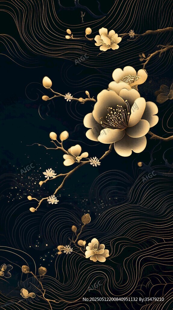 黑金花卉國風典雅背景圖