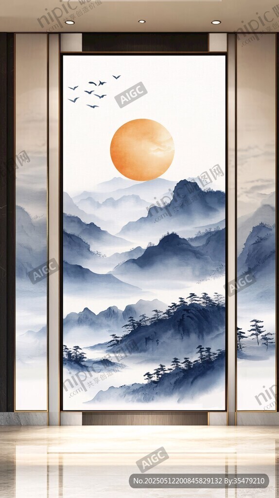 中式山水玄關(guān)裝飾畫意境美