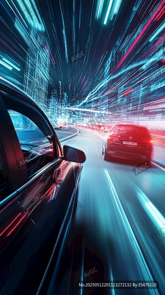 夜間疾馳的動感車流畫面