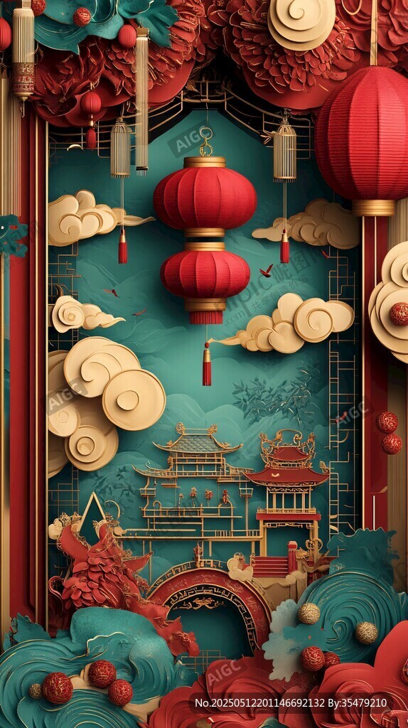 中式傳統(tǒng)節(jié)日喜慶裝飾圖景