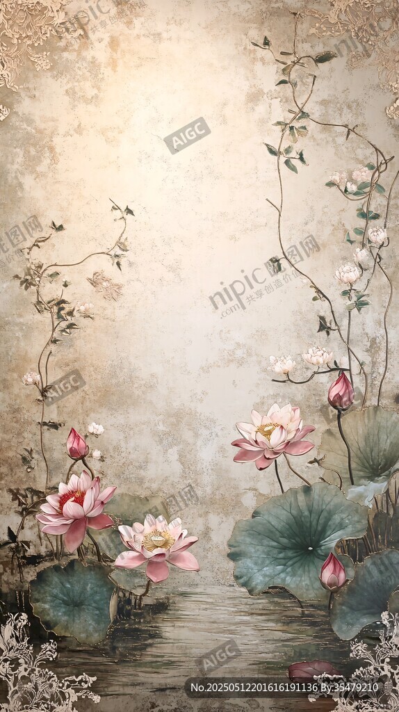 古典風(fēng)荷花藤蔓背景圖