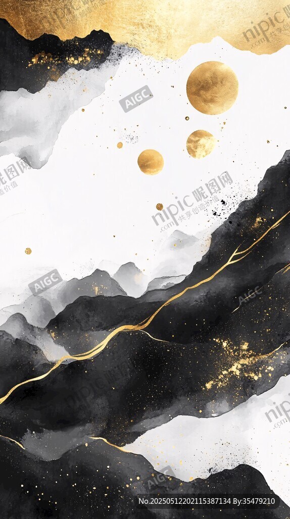 水墨金韻山水抽象藝術(shù)圖