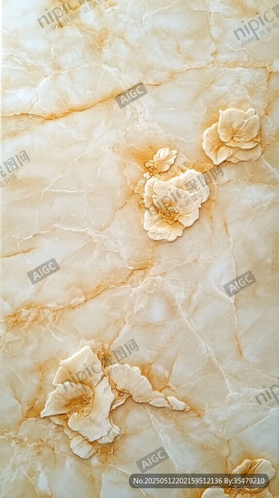 米黃大理石上的立體花朵