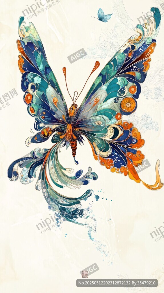 夢(mèng)幻絢麗花紋蝴蝶插畫(huà)