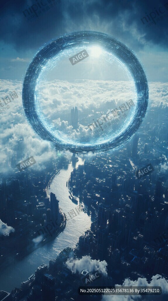 夢幻云端圓環下的城市景觀