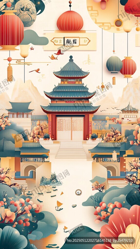 古風中式建筑喜慶場景