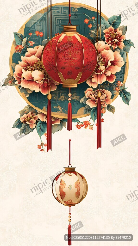 中式燈籠花卉裝飾圖案