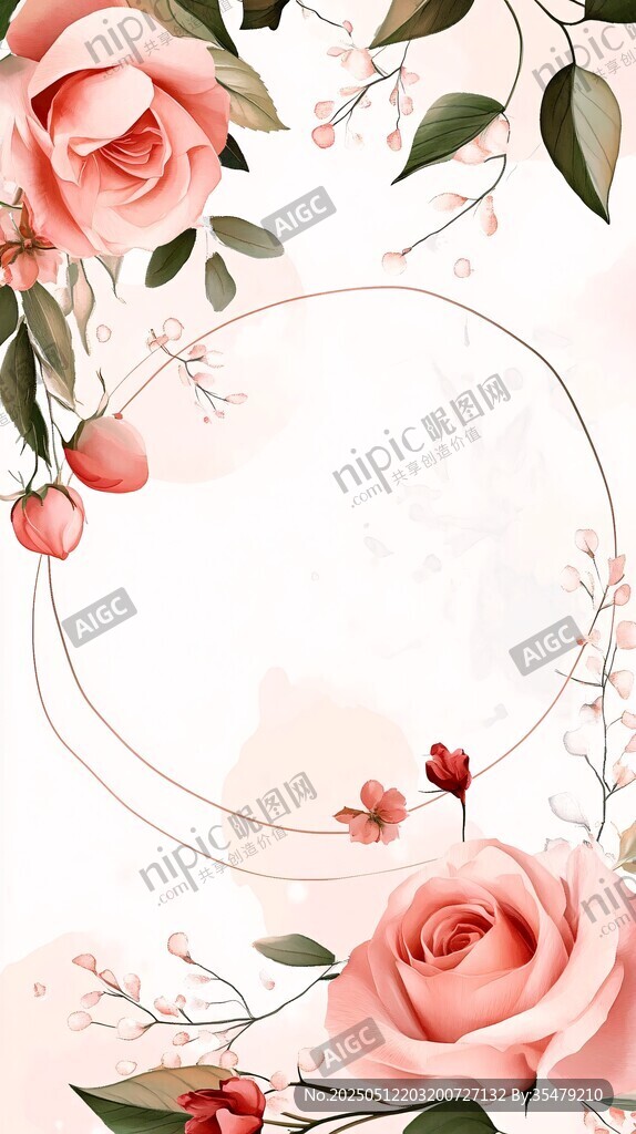 粉色玫瑰花卉邊框背景圖