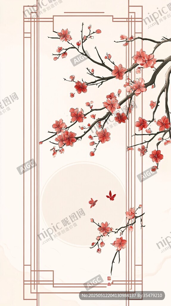中式紅梅圖 雅致又清新