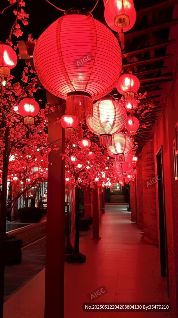 紅燈籠裝點(diǎn)的夢(mèng)幻夜景