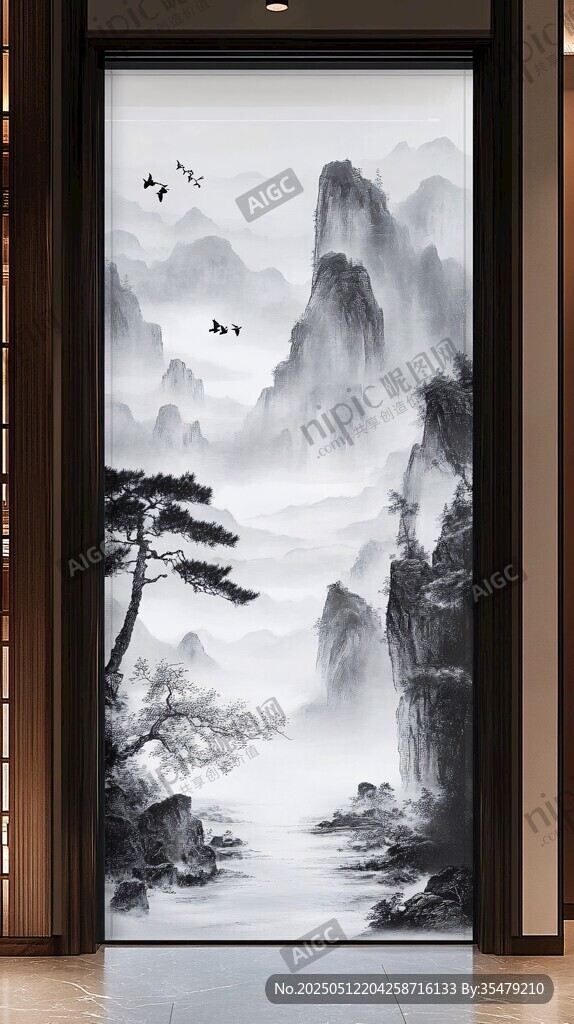 中式山水意境玄關裝飾畫